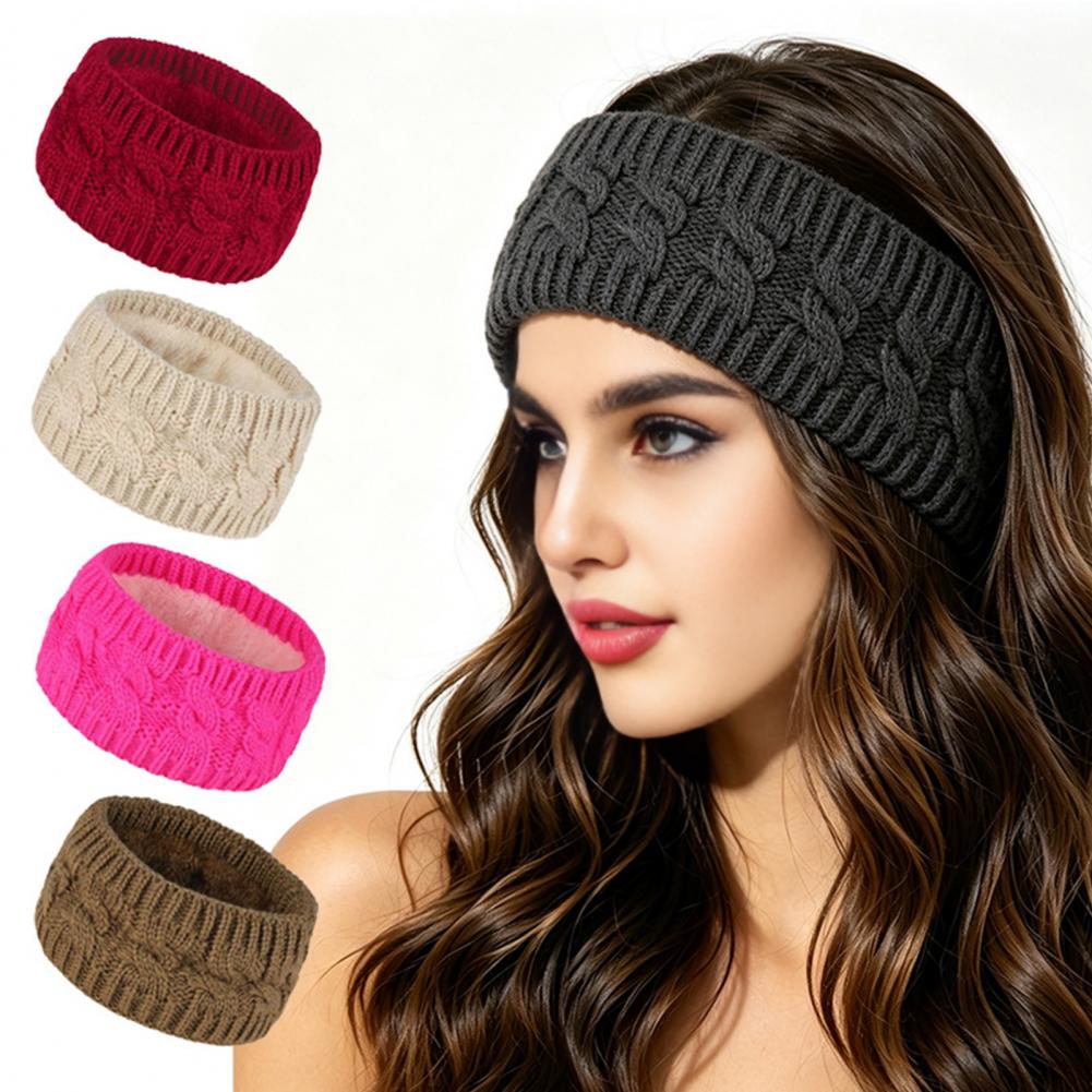 Fleece Ear Warmer Band - ربطة شعر مطاطية محبوكة لتدفئة الأذنين